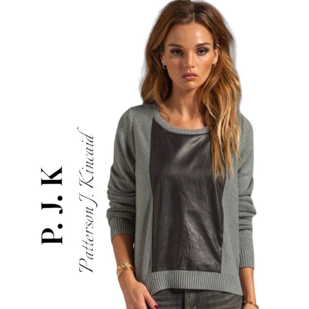 P.J.K. Patterson J. Kincaid Grey Crewneck Sweater with Leather Accents- Large